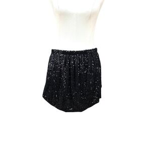 Venus Womens Black Sequin Mini Skirt Elastic Waist Bubble Hem Party Size Large